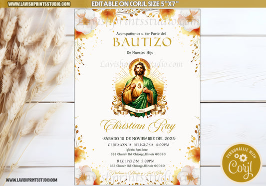 EDITABLE San Judas Invitation, Baptism Invites, San Juditas Invites, Bautizo Mexican Theme, Religious Invites, Invitaciones Bautizo, St.Jude