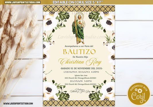 EDITABLE San Judas Invitation, Baptism Invites, San Juditas Invites, Bautizo Mexican Theme, Religious Invites, Invitaciones Bautizo, St.Jude