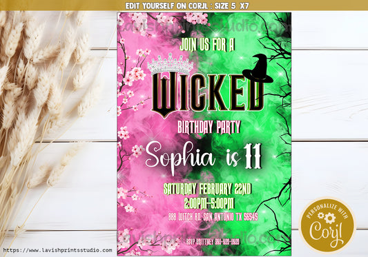 Wicked Birthday Invitation, Editable Wicked Invitation, Wicked Movie Theme Invite,Wicked party invite