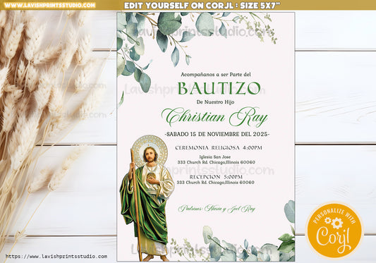 EDITABLE San Judas Invitation, Baptism Invites, San Juditas Invites, Bautizo Mexican Theme, Religious Invites, Invitaciones Bautizo, St.Jude