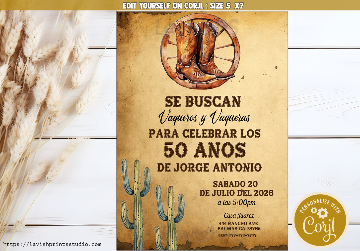 Editable Spanish Western Cowboy Birthday Invitation,  Vaquero Birthday Invitation , Western Theme Invite,Vaquero Western Theme Invites