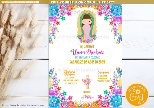 Virgen Invitation, EDITABLE, Virgencita Invite, Virgen Rosario, Guadalupana Invites, Invitaciones Bautizo, Mexican Religious Baptism