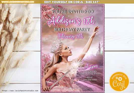 Editable,Wicked Invitation, Wicked Birthday Invitations, Wicked Movie Party Invites, Arianna Grande Party Invites, Arianna Grande Birthday, Galinda Wicked Invitations