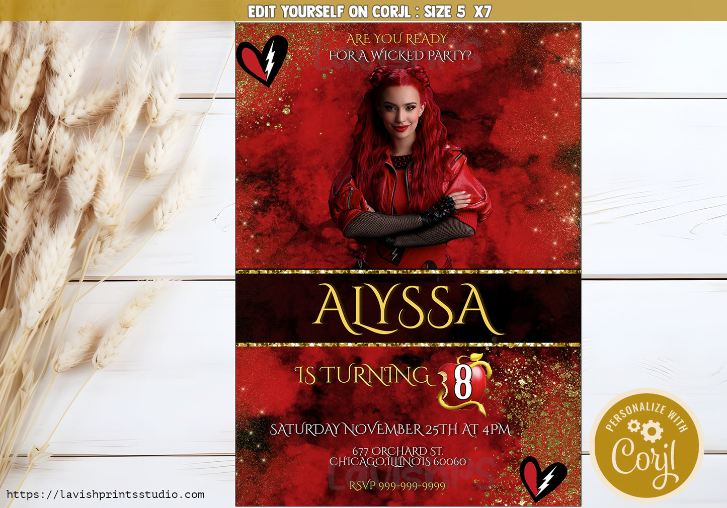 Descendants Rise of Red Invitation, Printable Editable Birthday Invite, Descendants Party Invitation Digital template,Descendants birthday party