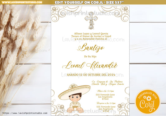 Charro Invitation,Mexican Theme Invites,Spanish Baptism, Charro Theme Bautizo, Invitaciones de Bautizo, Mexican Theme Baptism, EDITABLE