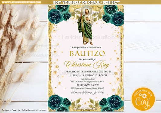 EDITABLE San Judas Invitation, Baptism Invites, San Juditas Invites, Bautizo Mexican Theme, Religious Invites, Invitaciones Bautizo, St.Jude