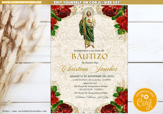 EDITABLE San Judas Invitation, Baptism Invites, San Juditas Invites, Bautizo Mexican Theme, Religious Invites, Invitaciones Bautizo, St.Jude