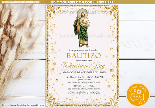 EDITABLE San Judas Invitation, Baptism Invites, San Juditas Invites, Bautizo Mexican Theme, Religious Invites, Invitaciones Bautizo, St.Jude