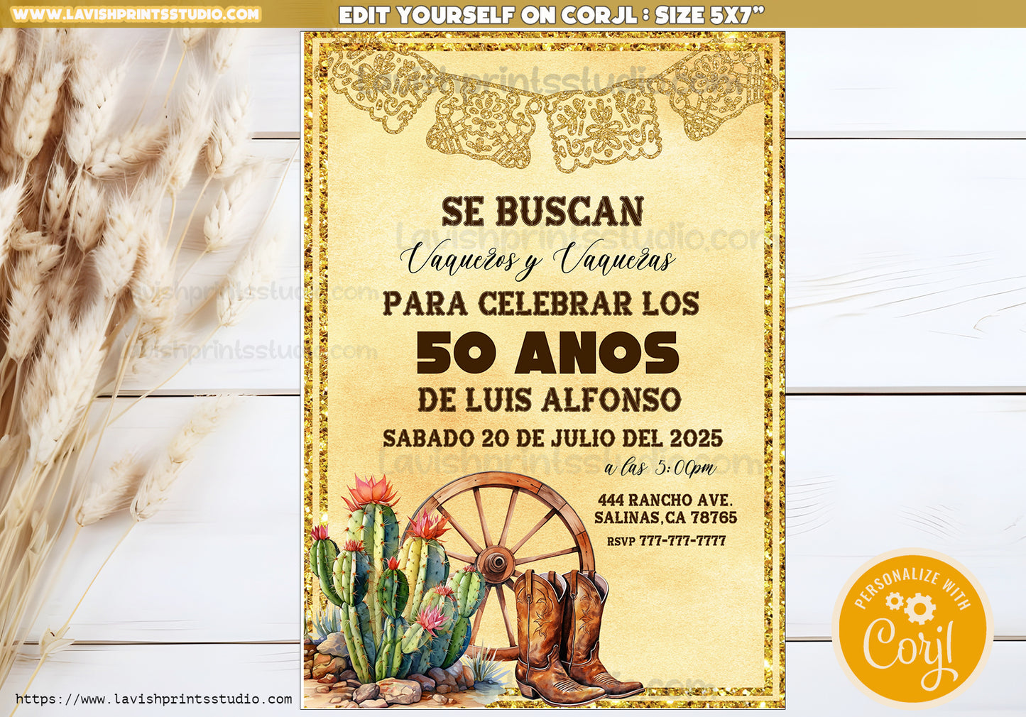 Editable Spanish Western Cowboy Birthday Invitation, Vaquero Birthday Invitation , Western Theme Invite,Vaquero Western Theme Invites
