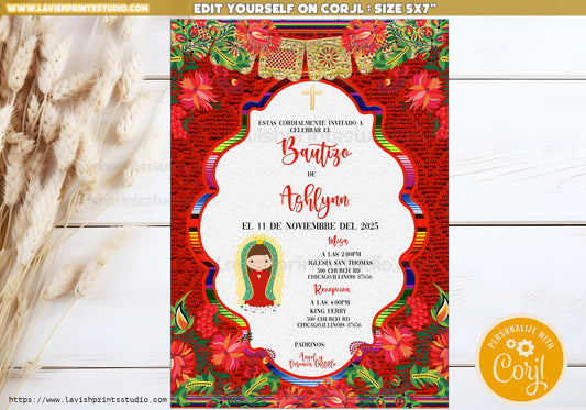 Virgen Invitation, EDITABLE, Virgencita Invite, Virgen Rosario, Guadalupana Invites, Invitaciones Bautizo, Mexican Religious Baptism