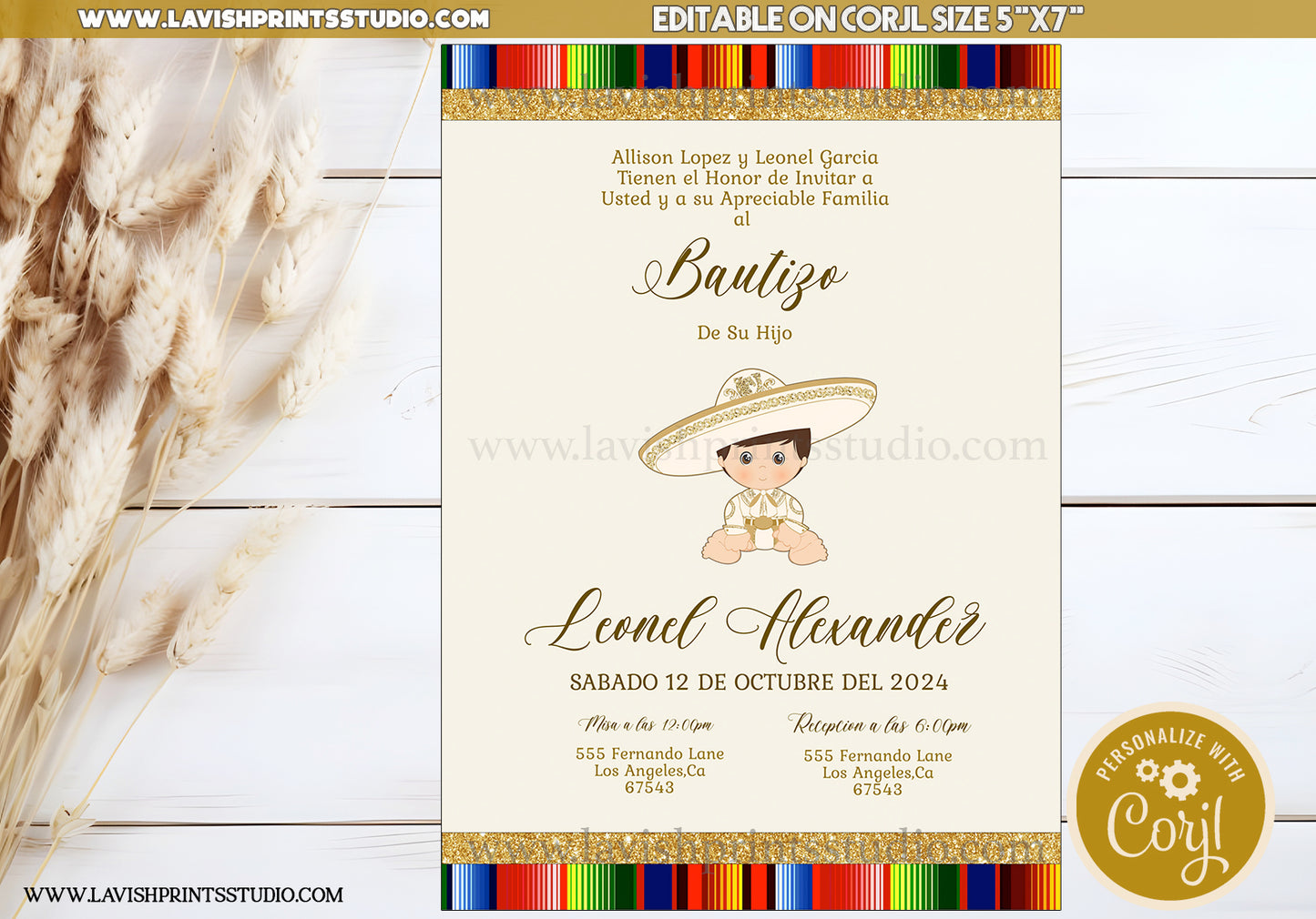 Charro Invitation,Mexican Theme Invites,Spanish Baptism, Charro Theme Bautizo, Invitaciones de Bautizo, Mexican Theme Baptism, EDITABLE