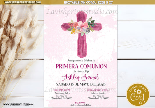 First Communion Invitations, Invitaciones de Primera Comunión, Affordable First Comunion Invites, Girl First Communion Invitation, Primera Comunion en Espanol,  Invitaciones Primera Comunión para Nina