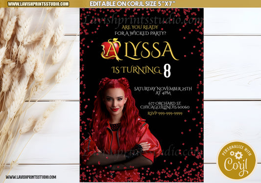 Descendants Birthday Invitation, Descendants 3 Invitations, Descendants Personalized Invite,Descendants Invitaciones, Descendants Birthday,Descendants 4 invitations