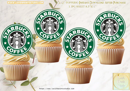 Starbies Cupcake Toppers, Instant Download, Coffee Cupcake Toppers,Instant Download, 2inch Starbucks, Starbucks Toppers, Carmel Latte Toppers