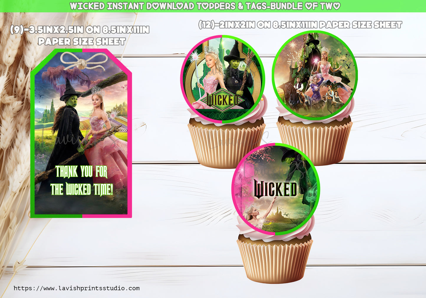 Wicked Birthday Party , Wicked Instant Download tags,Wicked Cupcake Toppers,Wicked Movie Party,2024 Wicked Toppers, Wicked Invitations