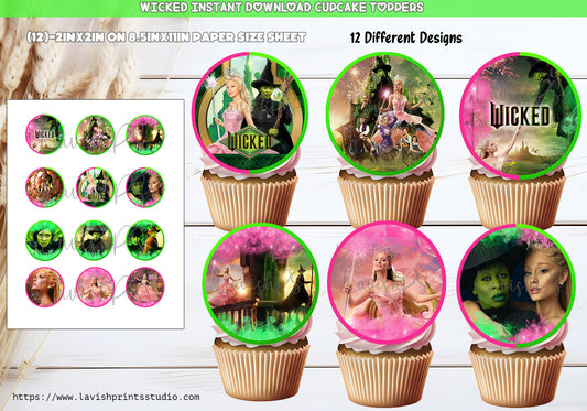 Wicked Birthday Party ,Wicked Cupcake Toppers,Wicked Movie Party,2024 Wicked Toppers, Wicked Invitations