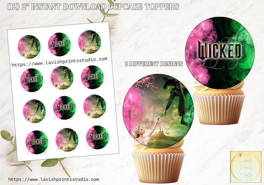 Wicked Birthday Party ,Wicked Cupcake Toppers,Wicked Movie Party,2024 Wicked Toppers, Wicked Invitations