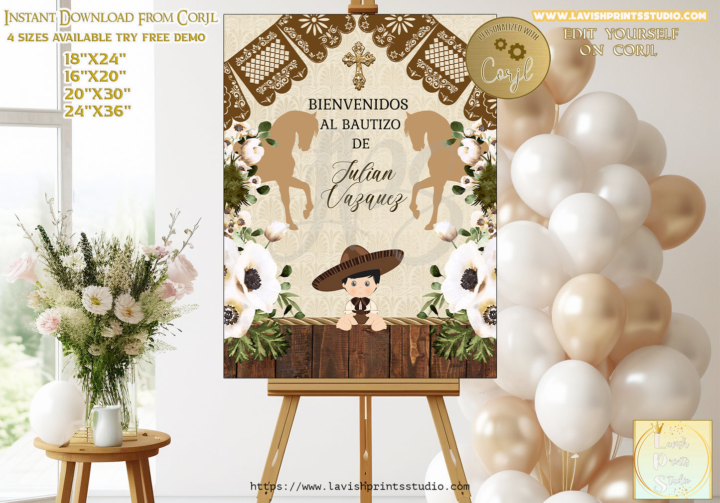 Editable Charro Bautizo Welcome Sign, Bautizo Mexicano, Welcome Sign Baptism, Charrito Theme, Bienvenido Sign