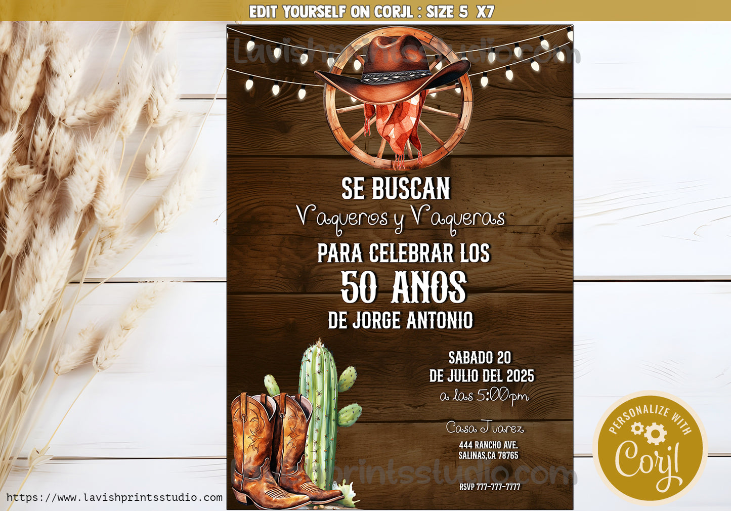 Editable Spanish Western Cowboy Birthday Invitation, Vaquero Birthday Invitation , Western Theme Invite,Vaquero Western Theme Invites, Invitaciones Fiesta Vaquero, Cowboy Invitations