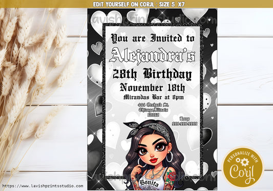 Chola Invitation, EDITABLE, Chola Theme Party Invites, Homegirl Theme Birthday, Invitaciones Chola