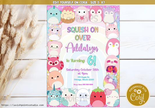 Squishmallow Birthday Invitation, Squishy Invitation,Customizable Squishmallows Birthday Party Invitation, Squishmallow Party, Editable