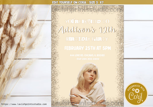 Billie Eilish Invitations, EDITABLE, Billie Eilish Celebration, Billie Eilish Birthday Party Invite