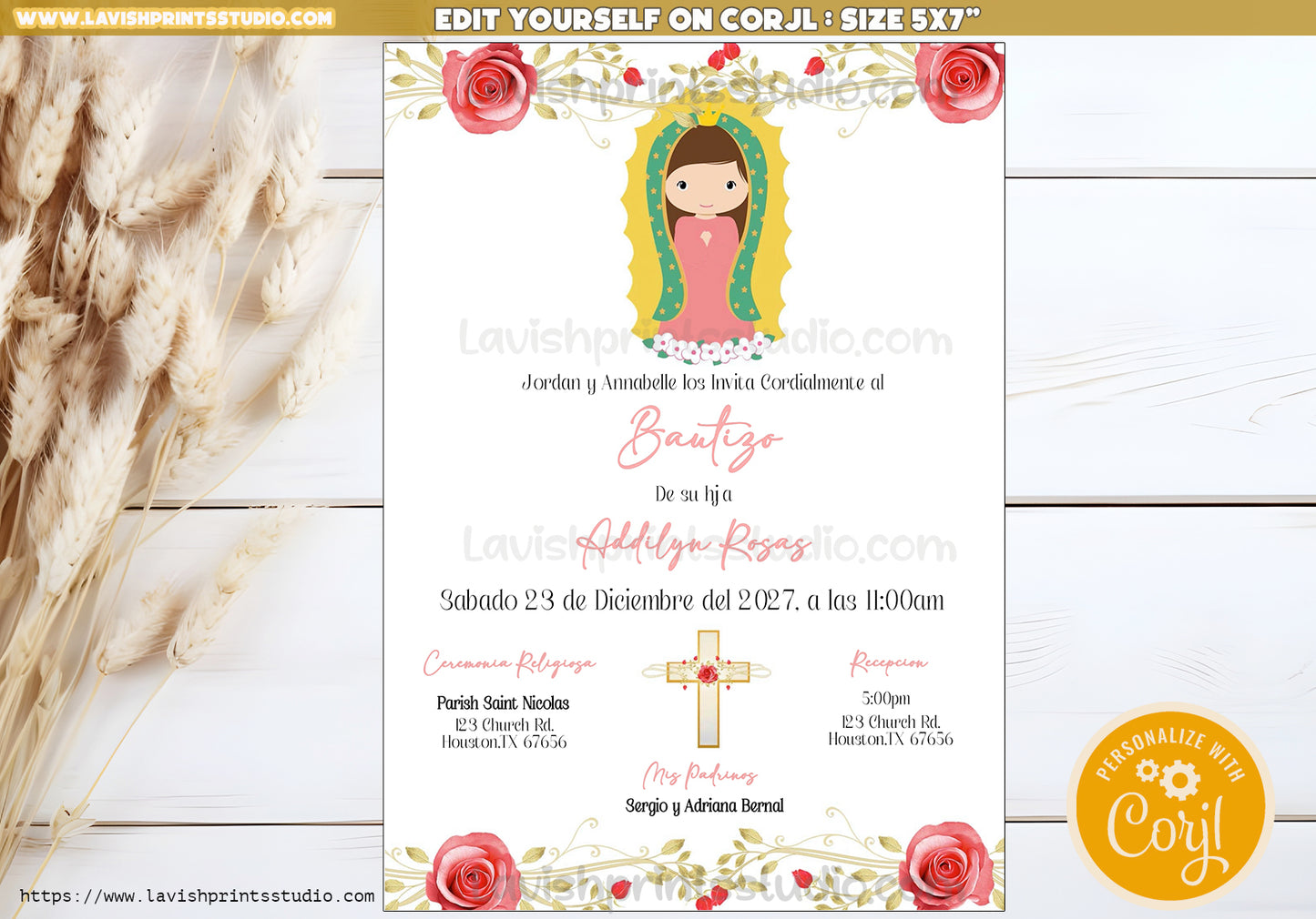 Virgencita Invitation, Bautizo Virgen Invites, Invitaciones Virgen de Guadalupe, Mexican Baptism, Editable, Baptism Guadalupana