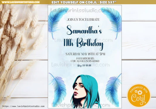 Billie Eilish Invitations, EDITABLE, Billie Eilish Celebration, Billie Eilish Birthday Party Invite