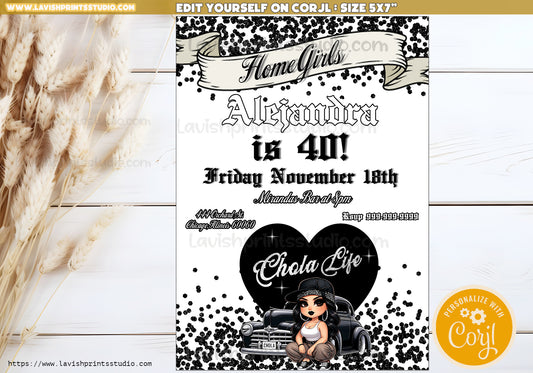 Chola Invitation, EDITABLE, Chola Theme Party Invites, Homegirl Theme Birthday, Invitaciones Chola