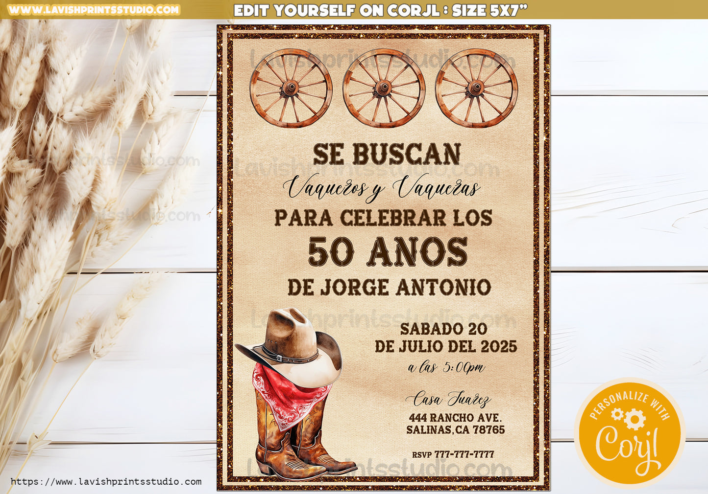 Editable Spanish Western Cowboy Birthday Invitation, Vaquero Birthday Invitation , Western Theme Invite,Vaquero Western Theme Invites