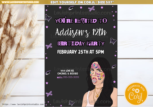 Olivia Rodrigo Birthday Party Invitation, Bad Idea Inspired Theme, Teen Sour Music Party Invite, Olivia Party Invites, Digital File