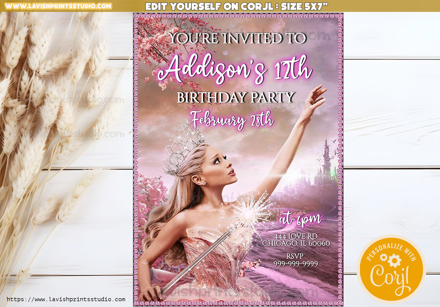 Editable,Wicked Invitation, Wicked Birthday Invitations, Wicked Movie Party Invites, Arianna Grande Party Invites, Arianna Grande Birthday, Galinda Wicked Invitations