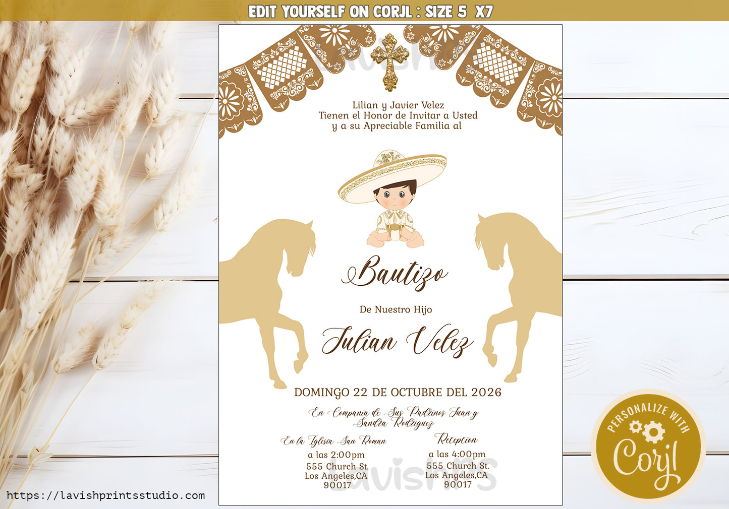 Charro Invitation,Mexican Theme Invites,Spanish Baptism, Charro Theme Bautizo, Invitaciones de Bautizo, Mexican Theme Baptism, EDITABLE