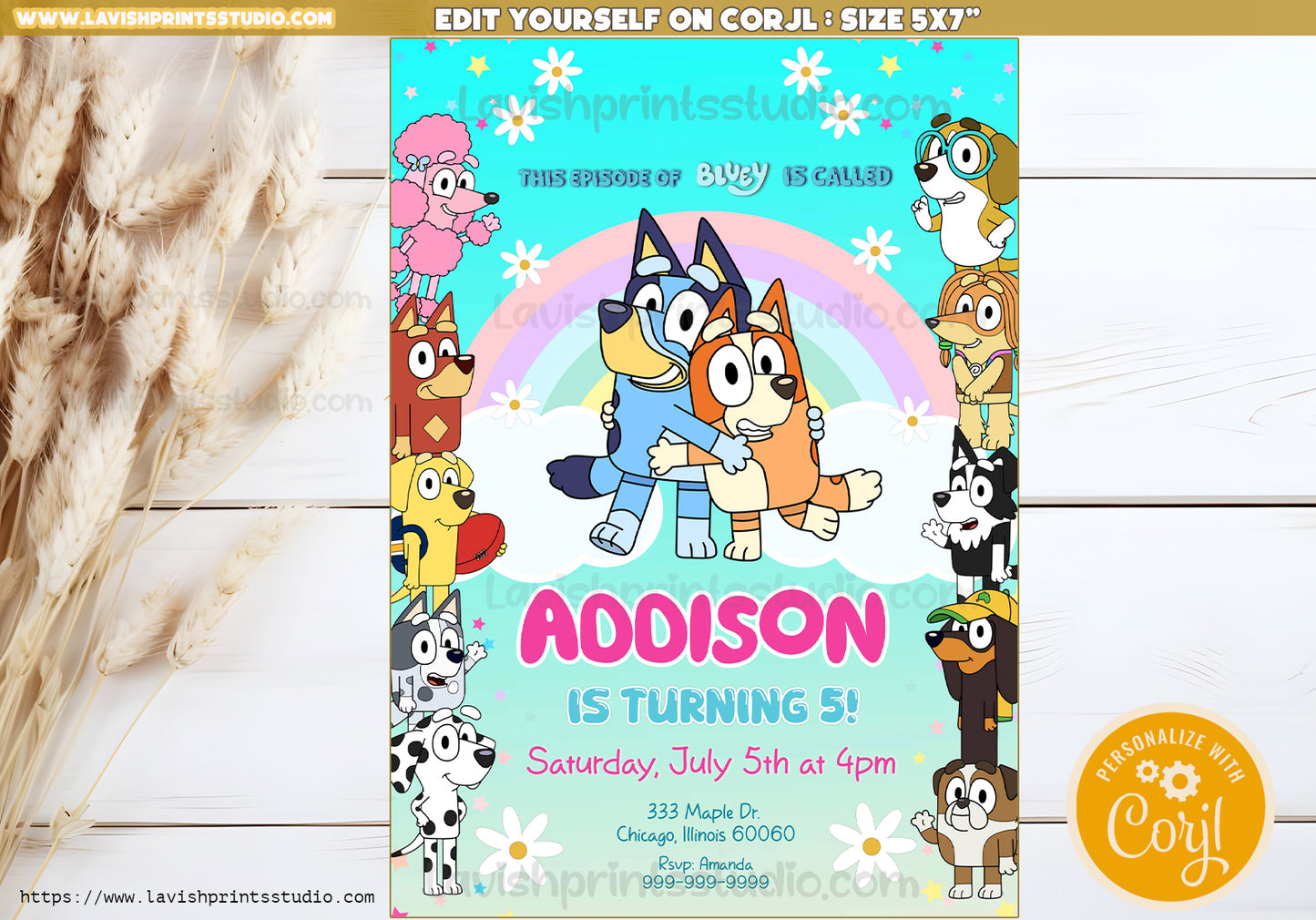 Girls Bluey Birthday Invitation, Blue Dog Invitation, Bluey Girl Invite, Bluey Girls Birthday Invitation, Editable, Invitacion Bluey