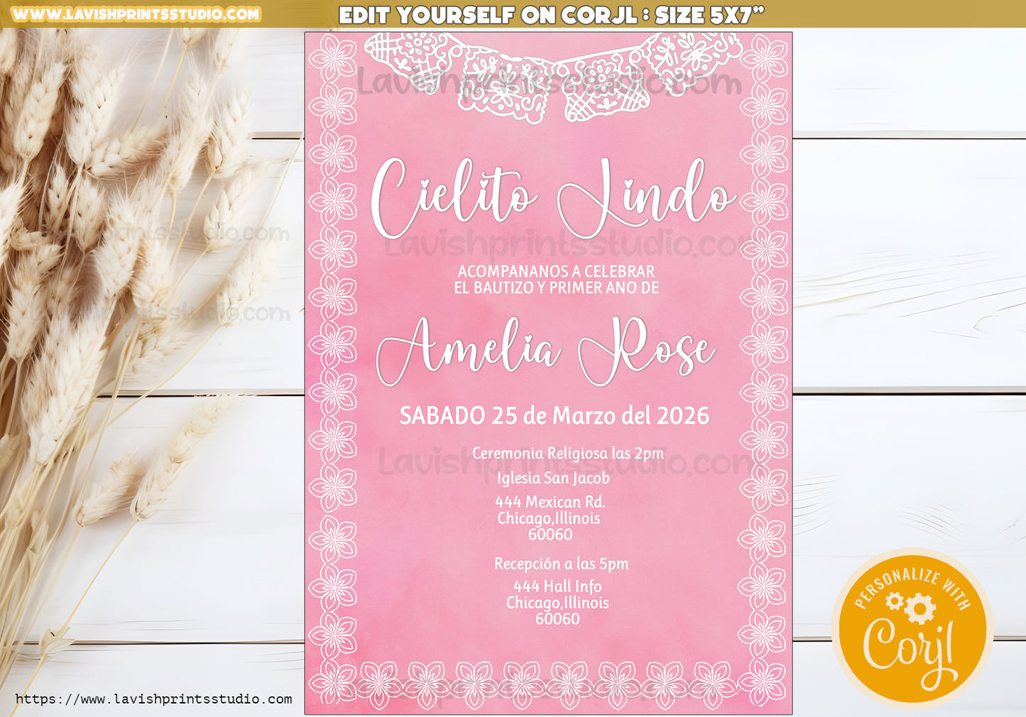 Cielito Lindo Invitation, EDITABLE,Baptism Invitation, Papel Picado Invitation, Girl, Pink Cielito Lindo