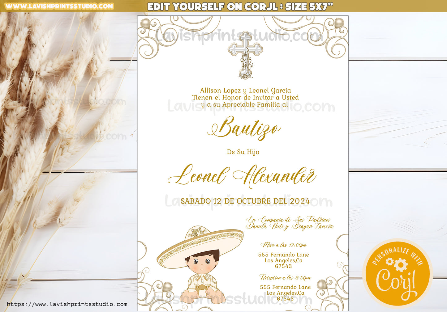 Charro Invitation,Mexican Theme Invites,Spanish Baptism, Charro Theme Bautizo, Invitaciones de Bautizo, Mexican Theme Baptism, EDITABLE