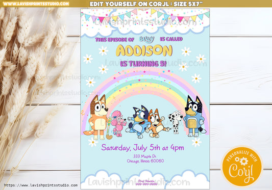 Boys Bluey Birthday Invitation, Blue Dog Invitation, Bluey boy Invite, Bluey boys Birthday Invitation, Editable, Invitacion Bluey