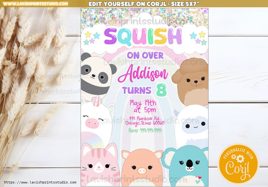 Squishmallow Birthday Invitation, Squishy Invitation,Customizable Squishmallows Birthday Party Invitation, Squishmallow Party, Editable