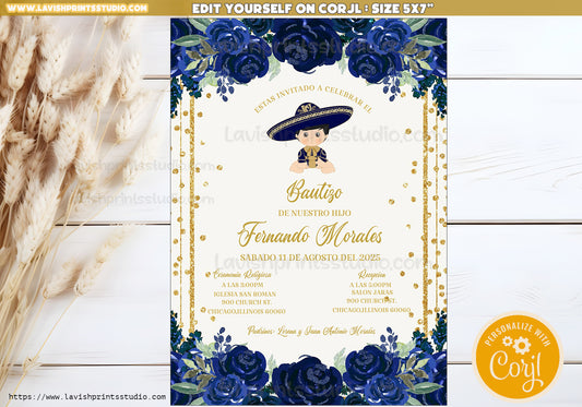 Charro Invitation,Mexican Theme Invites,Spanish Baptism, Charro Theme Bautizo, Invitaciones de Bautizo, Mexican Theme Baptism, EDITABLE