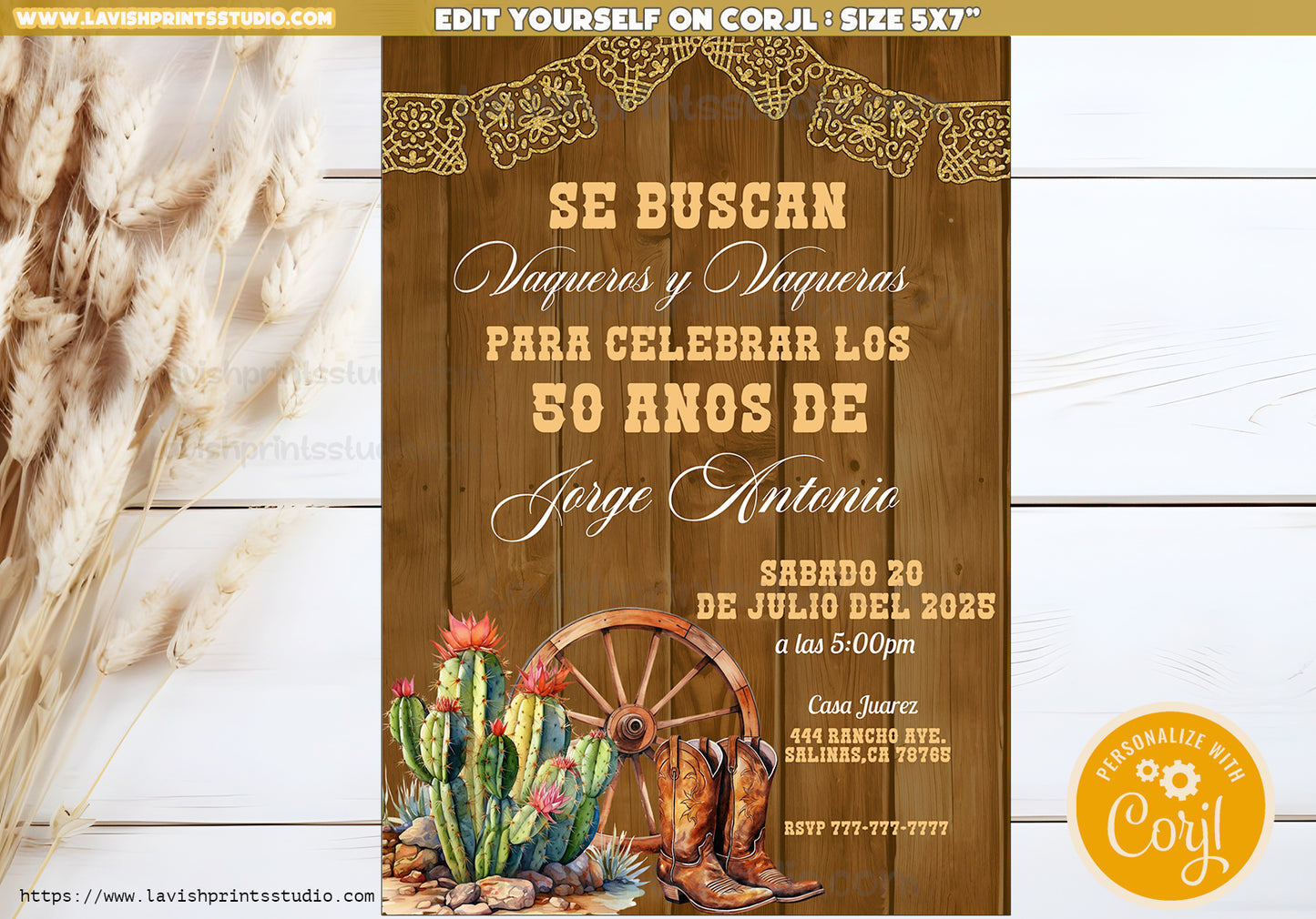 Editable Spanish Western Cowboy Birthday Invitation, Vaquero Birthday Invitation , Western Theme Invite,Vaquero Western Theme Invites