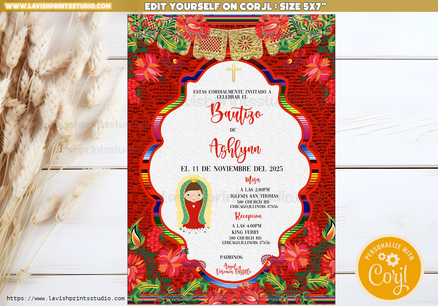 Virgen Invitation, EDITABLE, Virgencita Invite, Virgen Rosario, Guadalupana Invites, Invitaciones Bautizo, Mexican Religious Baptism