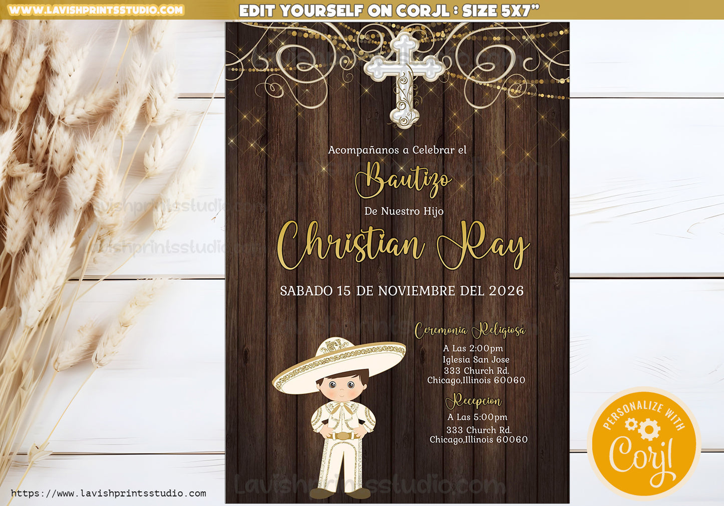 Charro Invitation,Mexican Theme Invites,Spanish Baptism, Charro Theme Bautizo, Invitaciones de Bautizo, Mexican Theme Baptism, EDITABLE