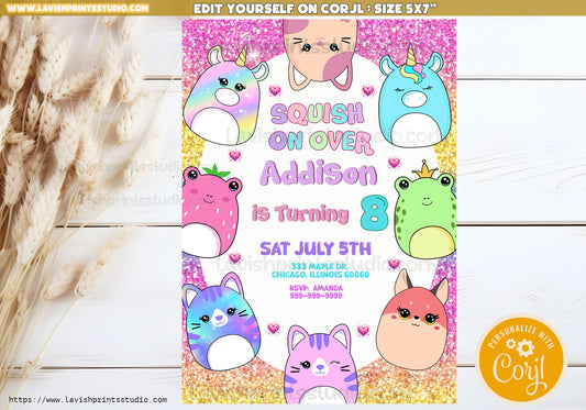 Squishmallow Birthday Invitation, Squishy Invitation,Customizable Squishmallows Birthday Party Invitation, Squishmallow Party, Editable