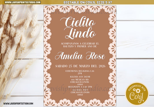 Cielito Lindo Invitation, Cielito Lindo Baptism Invites, Cielito Lindo Baby Shower Invitation,EDITABLE, Papel Picado Bautizo, Mexican Theme