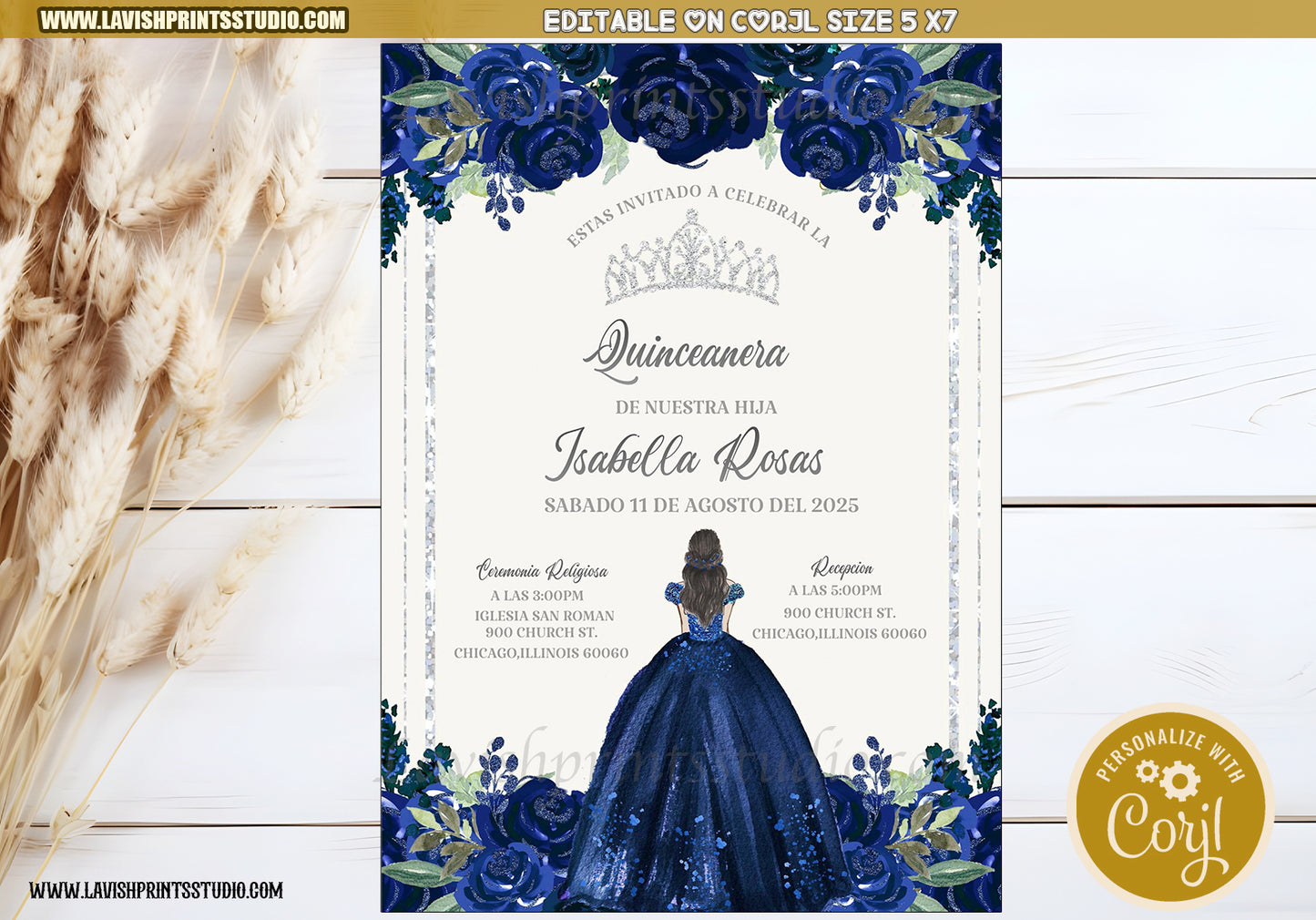 Quinceanera Invitations, Navy Blue Silver Quinceanera Invites, Blue Quince Anos Theme, Silver Navy Blue Quinceanera Invitaciones, Arch Navy