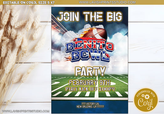 Super Bowl Invitations, 2026 Superbowl Party Invites, Benito Bowl Invites, Bad Bunny Super Bowl Invitations