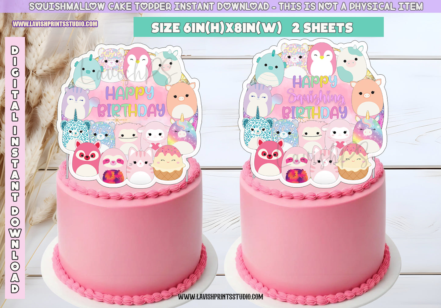 Squishmallow Cake Topper, Instant Download, Squishmallow Birthday Cake Topper, Squishy Cake Topper