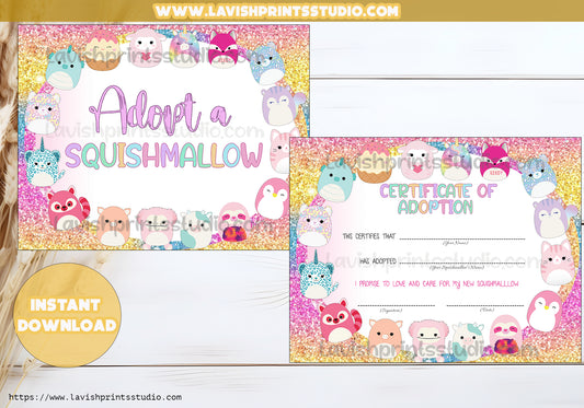 Squishmallow Adoption Certificate, Squishmallow Invitation ,Adoption certificate, Squishmallows Birthdays, Adopt Squishmallow Certificate,Squishmallow Invitations, Affordable Invitations