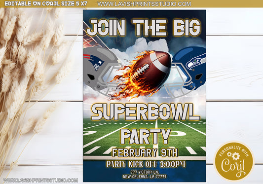 Superbowl Invitations,EDITABLE, Superbowl Party Invites