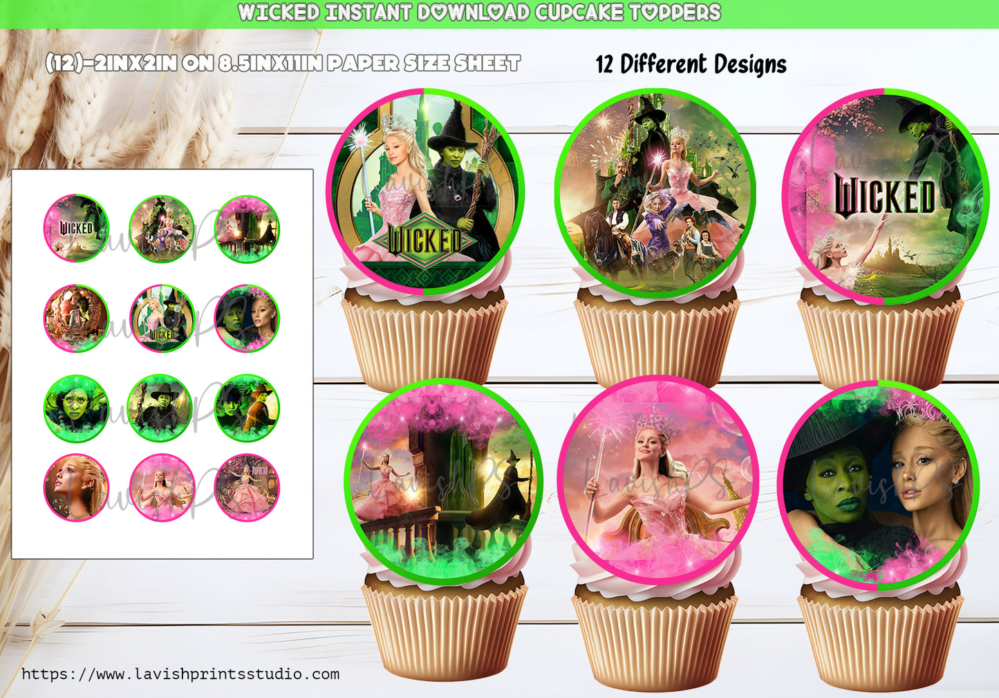 Wicked Birthday Party ,Wicked Cupcake Toppers,Wicked Movie Party,2024 Wicked Toppers, Wicked Invitations